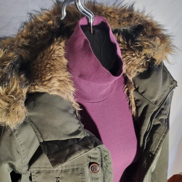 Abercrombie Kids Olive Green Coat with Faux Fur Lining Sz 11/12 -read desc - Picture 2 of 16